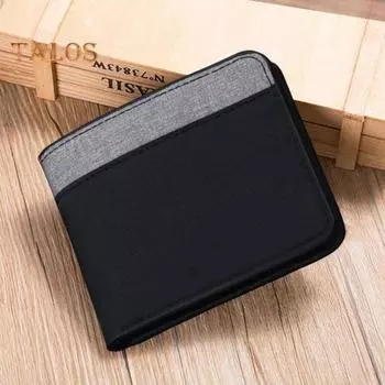 Мужской холщовый кошелек с многослойными кассетами, держателем удостоверения личности, контрастным цветом, прочной строчкой, легкий держатель для карт для повседневного использования, работы, путешествий, покупок чёрный