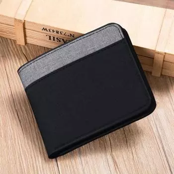 Мужской холщовый кошелек с многослойными кассетами и держателем удостоверения личности, контрастного цвета, прочная строчка, легкий вес чёрный