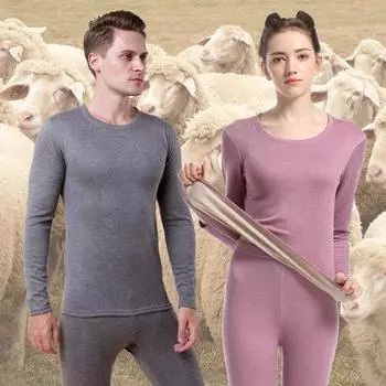 Мужской и парный шерстяной шелковый термобелье - немецкий плотный бархатный осенний комплект для людей среднего и пожилого возраста, красный. Women s 2XL (110-135)