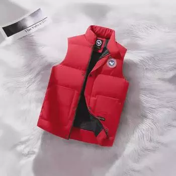 Мужской и парный жилет с хлопковой подкладкой: Толстый повседневный жилет с воротником-стойкой на осень/зиму Large красный