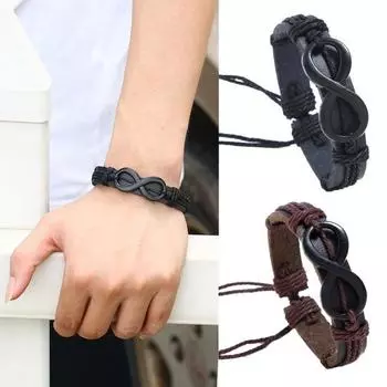 Мужской и женский 8-образный плетеный браслет из искусственной кожи, браслет для пары, ювелирные изделия коричневый