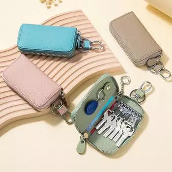 Мужской и женский держатель для ключей из натуральной кожи, кошелек-органайзер для ключей, сумка для ключей от машины, многофункциональный маленький кошелек, мини-кошелек зелёный