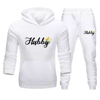 Мужской и женский комплект спортивной одежды с длинными рукавами для пар, одежда для влюбленных с принтом для мужа, флисовый костюм, мужская толстовка с капюшоном и брюки, спортивный костюм из 2 предметов S