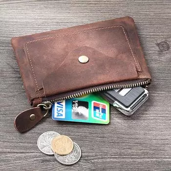 Мужской и женский кошелек для монет, короткие горизонтальные модели с застежкой-молнией, первый слой коровьей кожи Crazy Horse, модная модель для водительских прав, мини