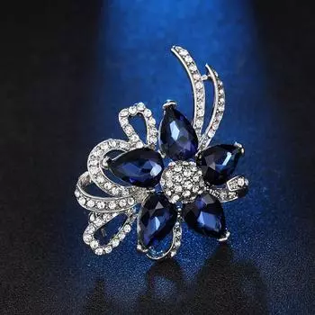 Мужской и женский костюм, брошь в виде синего цветка, высококачественная брошь в виде цветка со стразами