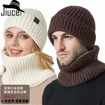 Мужской и женский модный корейский вязаный комплект из двух частей: шапка и шарф, унисекс, зимний толстый теплый комплект для защиты ушей и шейный платок серый