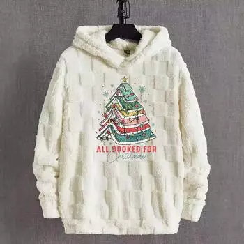 Мужской и женский модный повседневный шерстяной свитер с круглым воротом, длинными рукавами и капюшоном, с рождественским принтом L бежевый