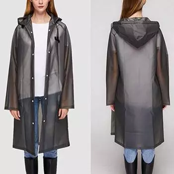 Мужской и женский модный простой экологически чистый плащ с капюшоном чёрный