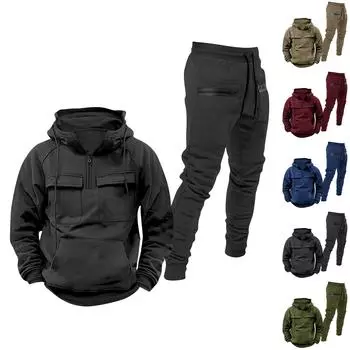 Мужской и женский однотонный повседневный комплект с капюшоном и застежкой-молнией в небольшую клетку XXXL хаки