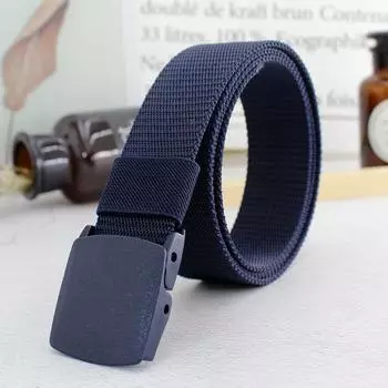 Мужской и женский пластиковый ремень из парусины с автоматической пряжкой, без металла, гипоаллергенный, широкий ремень для джинсов для военной подготовки темно-синий