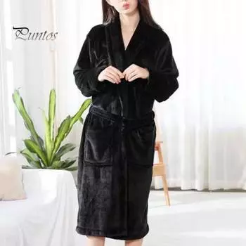 Мужской и женский плюшевый флисовый банный халат длиной до колена с завязкой-лацканом, впитывающий воду, зимняя домашняя одежда, повседневная одежда для сна M темно-серого