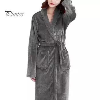 Мужской и женский плюшевый флисовый банный халат длиной до колена с завязкой-лацканом, впитывающий воду, зимняя домашняя одежда, повседневная одежда для сна M серебряный серый