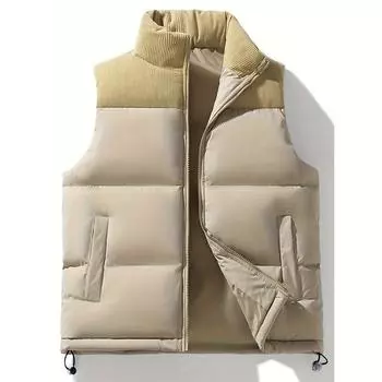 Мужской и женский повседневный жилет без рукавов, с небольшим воротником, плотный и теплый, однотонный, свободный крой, без пояса, застежка-молния спереди S фиолетовый