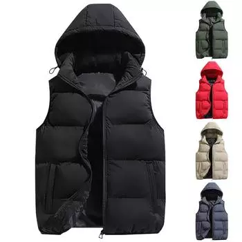 Мужской и женский пуховый хлопковый жилет, утепленный пуховый хлопковый жилет с капюшоном, зимний теплый уличный жилет, утолщенная куртка без рукавов L армия зеленый