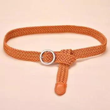 Мужской и женский ремень с круглой пряжкой, повседневный эластичный тканый эластичный ремень из холста чёрный