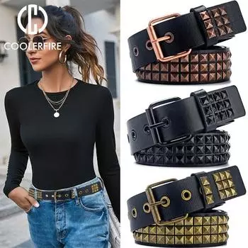 Мужской и женский ремень с шипами, высококачественный винтажный повседневный ремень с пирамидкой, модный ремень с заклепками, в стиле панк-рок с пряжкой, ремень в стиле хип-хоп PK015-A 110cm чёрный