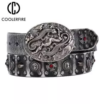 Мужской и женский ремень в стиле панк с заклепками, 100% натуральная кожа, дизайнерские джинсы высокого качества, мужские ремни в стиле рок, хип-хоп, поясные ремни PK012 105CM белый