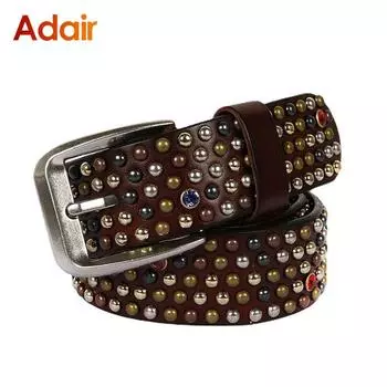 Мужской и женский ремень высокого качества из 100% натуральной кожи, модный ремень для отдыха с заклепками, ремень с грибами и бриллиантами, PK014 100cm чёрный