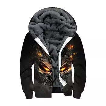 Мужской индивидуальный повседневный свитер на молнии с длинным рукавом и принтом, толстый хлопковый костюм, зимний костюм M чёрный