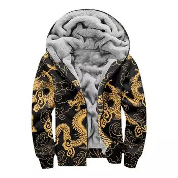 Мужской индивидуальный повседневный свитер на молнии с длинным рукавом и принтом, толстый хлопковый костюм, зимний костюм L чёрный