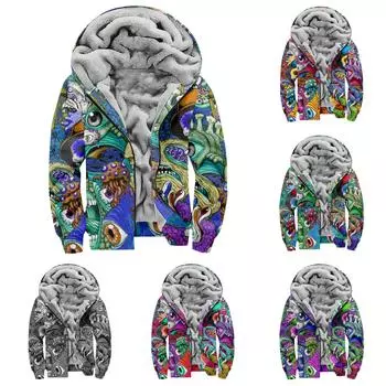 Мужской индивидуальный повседневный свитер на молнии с длинным рукавом и принтом, толстый хлопковый костюм, зимний костюм M