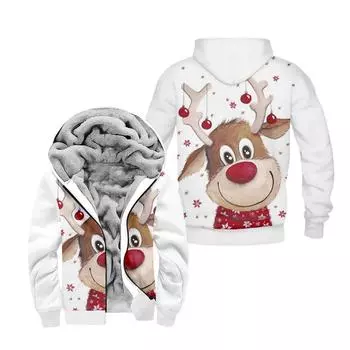 Мужской индивидуальный повседневный свитер на молнии с длинным рукавом и принтом, толстый хлопковый костюм, зимний костюм белый