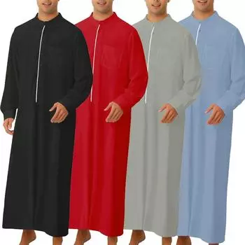 Мужской исламский кафтан Рамадан Джубба Дишдаш арабский халат Тобе футболка платье туника S чёрный