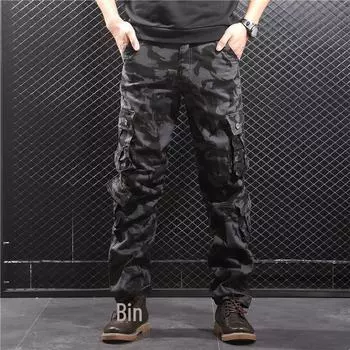 Мужской износостойкий свободный повседневный комбинезон с множеством карманов - весна/осень, большие размеры, прямые спортивные брюки 31 хаки/камуфляжный