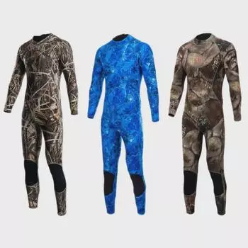 Мужской камуфляжный гидрокостюм 3 мм — утолщенный для защиты от холода, фридайвинга, рыбалки, охоты и спасательных работ. Medium