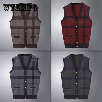 Мужской кардиган без рукавов с v-образным вырезом, осень-зима, утепленный теплый свитер, вязаный полосатый топ на пуговицах, мягкий повседневный свитер среднего и старшего возраста, куртка XL темно серый