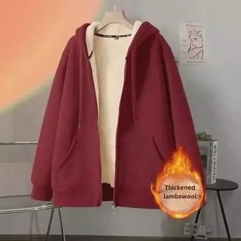 Мужской кардиган из плотной овчины с капюшоном - на бархатной подкладке, плотный, однотонный, свитер на осень/зиму 2XL