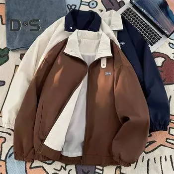 Мужской кардиган, куртка с лацканами, длинный рукав, застежка-молния, цветной дизайн, куртка, пальто с карманами, свободный крой, верхняя одежда M коричневый