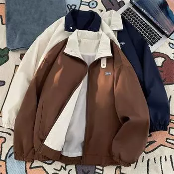 Мужской кардиган, куртка с лацканами, длинный рукав, застежка-молния, цветной дизайн, куртка, пальто с карманами, свободный крой, верхняя одежда M абрикосовый