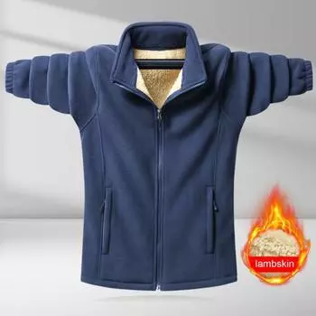 Мужской кардиган, куртка с лацканами, длинный рукав, флисовое однотонное пальто с карманами, застежка-молния, осенне-зимняя утепленная верхняя одежда M чёрный