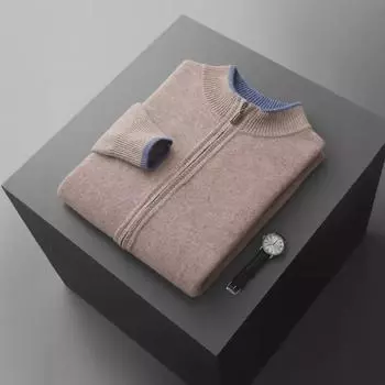 Мужской кардиган на молнии из 100% шерсти - 2024 Осень/Зима Двусторонняя толстая куртка 3XL