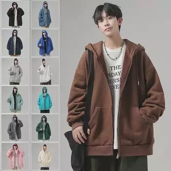 Мужской кардиган на молнии в гонконгском стиле: Свободная куртка с капюшоном, модный осенний однотонный топ 3XL