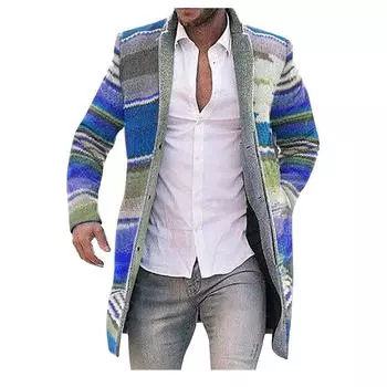 Мужской кардиган, пальто, смесовая шерсть с принтом, повседневная куртка с длинными рукавами, ветровка, пальто, Тренч L коричневый