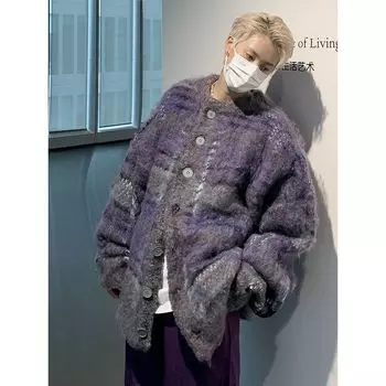 Мужской кардиган, плюшевый кардиган, теплый кардиган, вязаный сверху длинный рукав, однотонный свитер XXXXL