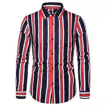 Мужской кардиган с длинными рукавами и полосками с цветными блоками, рубашка с принтом XS красный