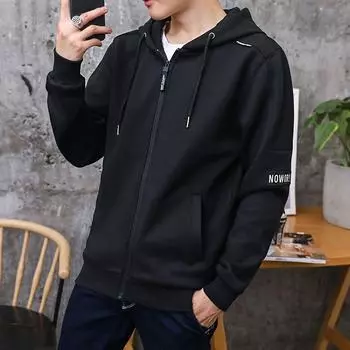 Мужской кардиган с капюшоном на молнии, свитер, куртка, повседневная толстовка с капюшоном, мужской однотонный свитер для мужчин M белый