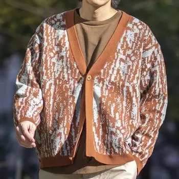 Мужской кардиган с объемным кроем, свитер на пуговицах, легкий повседневный свитер с V-образным вырезом и длинным рукавом, мужская винтажная свободная трикотажная верхняя одежда на осень-зиму M коричневый