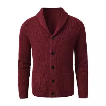 Мужской кардиган с шалевым V-образным вырезом, вязаными пуговицами и шерстяным свитером S чёрный