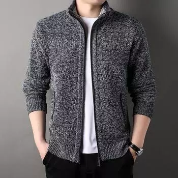 Мужской кардиган, шерстяной свитер, осень-зима, теплый свитер, куртка в корейском стиле, модное повседневное пальто, мужская роскошная ветровка 2024 XL синий