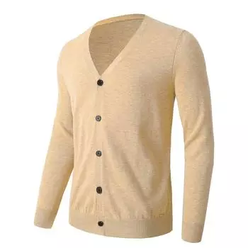 Мужской кардиган, свитер с v-образным вырезом, повседневный мягкий вязаный зимний свитер на пуговицах с длинными рукавами S чёрный
