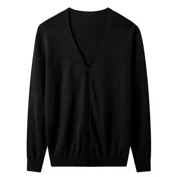 Мужской кардиган, свитер с v-образным вырезом, повседневный мягкий вязаный зимний свитер на пуговицах с длинными рукавами S темно-синий