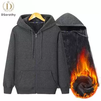 Мужской кардиган свитер свободный плюс бархат толстый молния однотонный цвет толстый повседневный осень и зима плюс размер 6XL чёрный