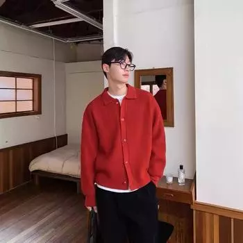 Мужской кардиган толстой вязки: Однотонный, свободный крой, красивый ленивый стиль для осени и зимы. Large армия зеленый