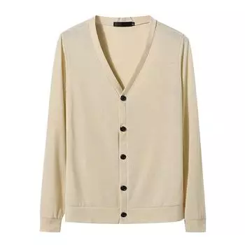 Мужской кардиган, вязаный свитер, повседневный, однотонный, с v-образным вырезом, модный осенний M кофейный