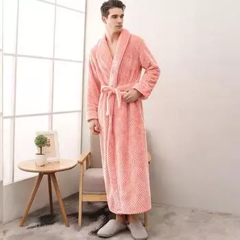 Мужской кашемировый халат, зимняя утепленная домашняя одежда, женский халат с шалью, длинный халат, пальто M синий