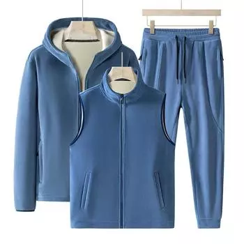 Мужской кашемировый осенне-зимний костюм плюс кашемировый ветрозащитный костюм из трех частей из кашемира чернобурой лисы, теплая и морозостойкая мужская одежда больших размеров M